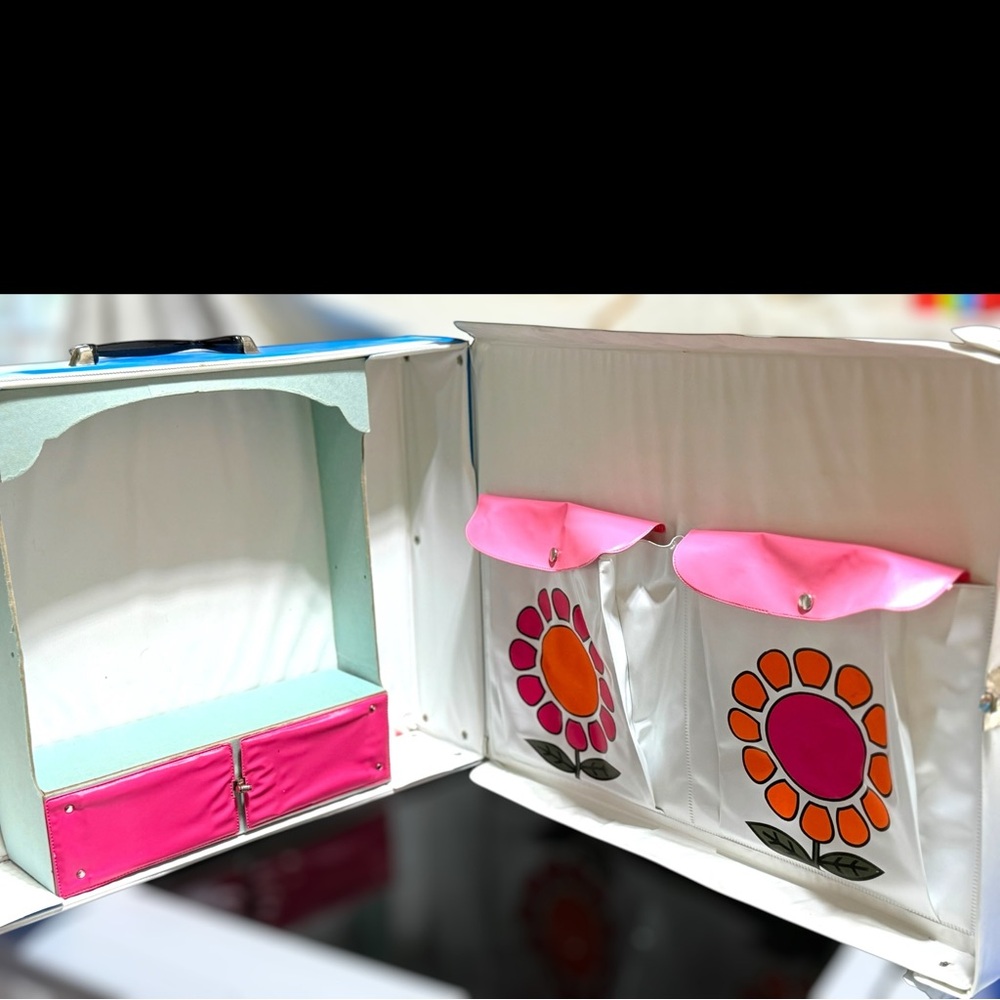 Vintage 1968 Mattel World of Barbie Double Doll Case #1007 Blue White Mod Flower - Picture 9 of 11